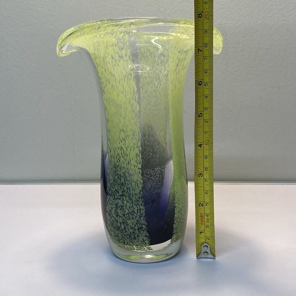 Handcrafted Art Glass Vase Green & Blue With Flared Rim Teleflora Murano Style - Picture 5 of 10